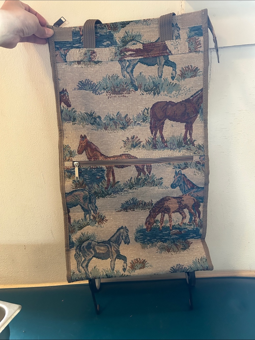 Horse Tapestry Rolling Tote Bag W/ Foldable and Collapsible Wheels